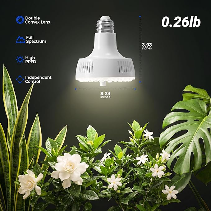 Barrina Orbgrow OG11A Grow Light Bulbs for Indoor Plants, Integrated Dimming & Timing, 4000K 33W(3 x 11W, 300 Watt Equiv), E26 Plant Light Bulb, Full Spectrum for Seeds and Greens, 3 Packs, White