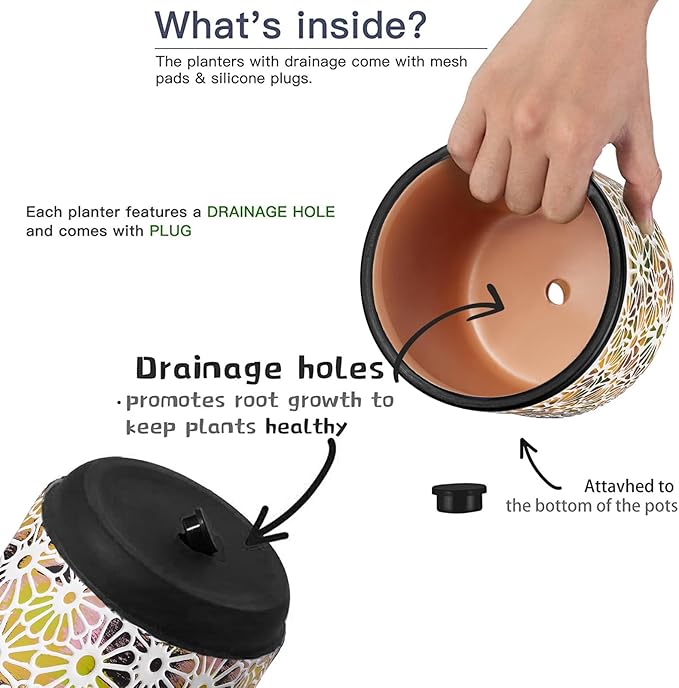 Qipecedm 3 Piece Ceramic Plant Pots, 5.7/4.7/3.5/inch Planters with Drainage Hole, Outdoor Indoor Flower Pots Set, Modern Decorative Plant Pots for Lilies, Cacti, Succulents, Snakes, Bamboo(Black)