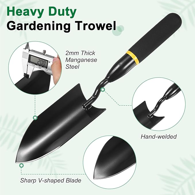 M METERXITY Gardening Trowel, 12 Inch Manganese Steel Garden Hand Shovel with Rubber Handle, Trowel Garden Tool for Farmer Soil Planting Digging Transplanting