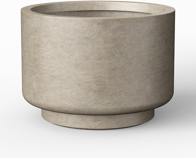 Kante 12.6 Inch Dia Concrete Planter, Round Pedestal Design Garden Pot for Indoor Outdoor Plants, Modern Flower Pot with Drainage Hole and Rubber Plug, Weathered Concrete