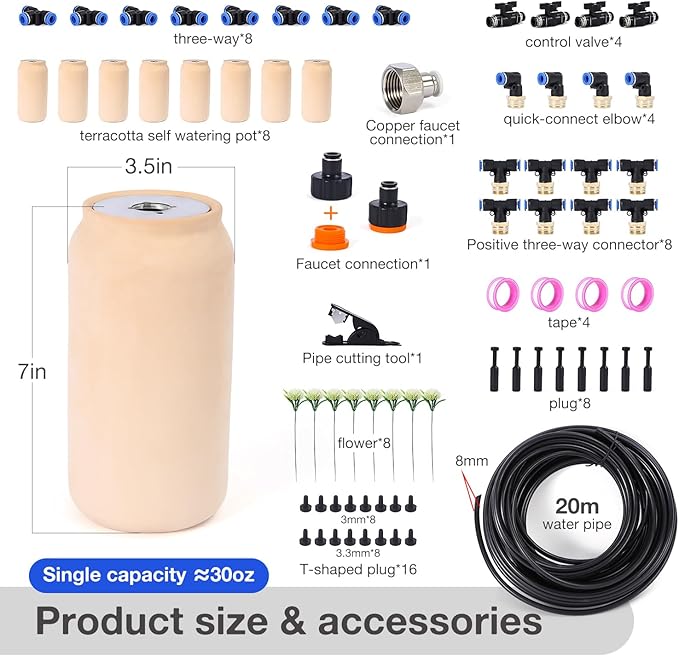 8pcs 3.5x3.5x7in Olla Pot 30oz Insert Devices for Vacation Garden Use Drip Irrigation System Olla Watering System Terracotta Olla Pots Automatic Tree Waterer Plant Watering Devices