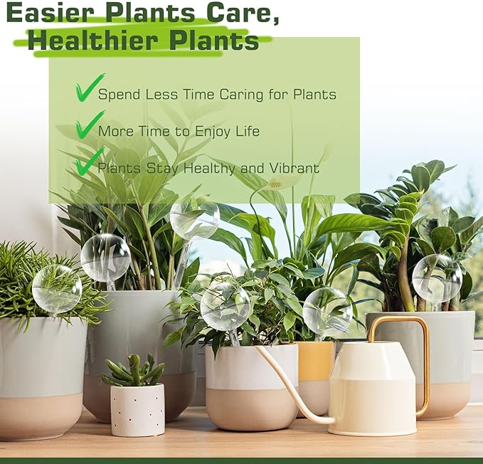 Self Watering Globes, Glass Clear Plant Watering Globes, Self Watering Planter Insert for Indoor & Outdoor Potted, Self Watering Planter Insert Spikes Devices for Everyday or Vacation Use, 2 Pack