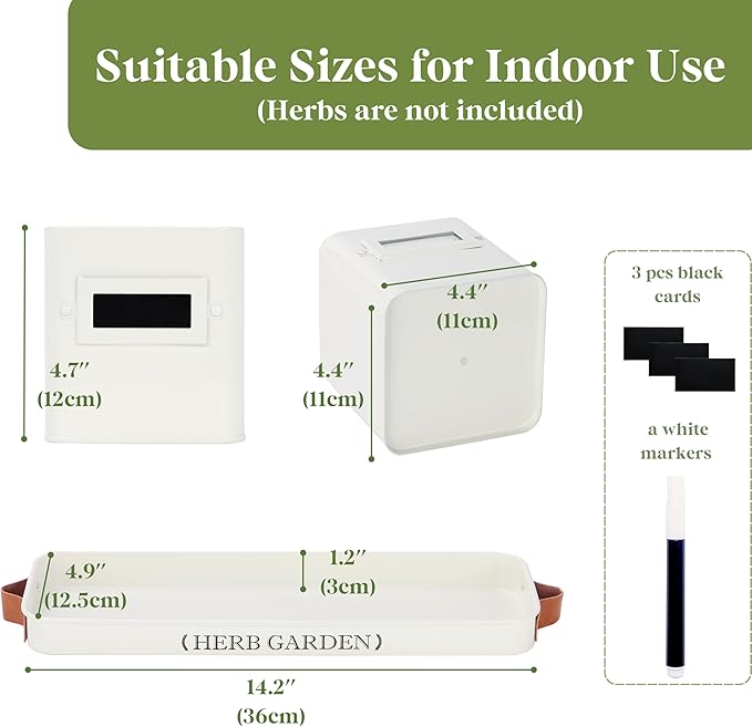 PERFNIQUE Indoor Herb Garden, Herb Planter Set with Tray, Farmhouse Indoor Plant Pots, Windowsill Herb Garden with Drainage(Planter only) for Indoor/Outdoor, Window Pots(White)
