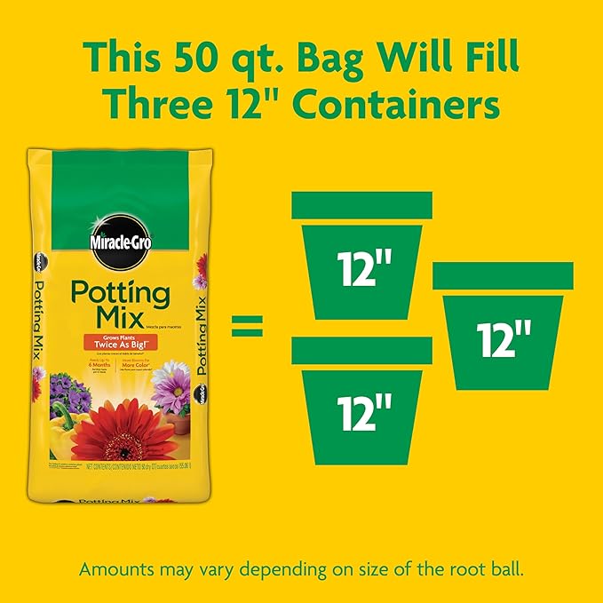 Miracle-Gro Potting Mix - Potting Soil for Vegetables, Flowers, Annuals, Perennials, Shrubs and Other Container Potted Plants, Feeds up to 6 Months, 50 qt. (39-Bag Pallet)