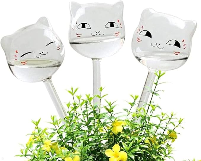3 Pack Plant Waterer Self Watering Globes, Cute Cat Transparent Mini Durable Clear Glass Aqua Bulbs for Indoor, Automatic Plant Watering Devices, Gifts for Family and Friends