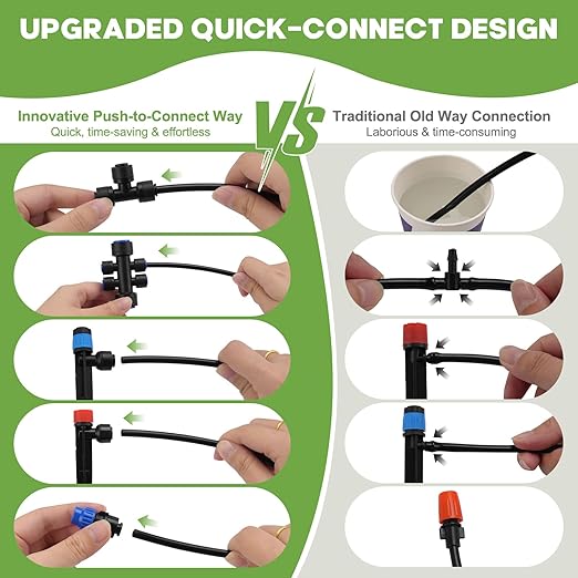 Snowtaros 240FT Quick-Connect Drip Irrigation System, Automatic Garden Watering System Kit with 1/2" & 1/4" Fast-Lock Fittings, Adjustable Sprinklers for Raised Beds, Garden, Greenhouse, Lawn
