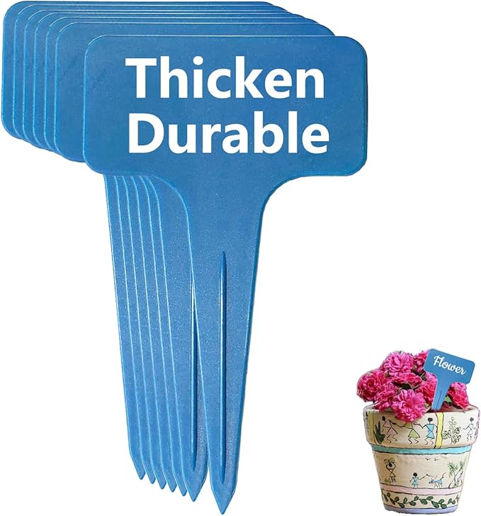 DaTpuik Blue Thick Plant Garden Labels, Plastic T-Type Nursery Markers Tags(100 Pcs)