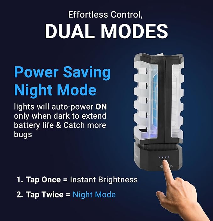 GlowGuard-X Rechargeable Indoor Fly Trap & Gnat Killer, Multi-Purpose Mosquito Trap and Shockless Indoor Bug Zapper, Includes 1 Device + 4 Glue-Card Refills, 48hr Battery Life, Black