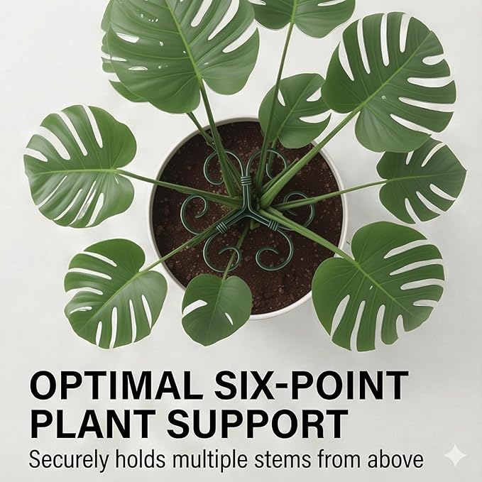 4Pack Green Iron Monstera Support,4.1 * 4.1IN Plant Support Stakes for Indoor Plants,Durable Green Metal Plant Stem Supports-Easy Installation.