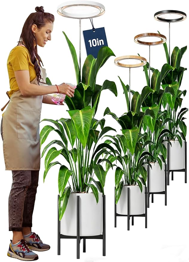 10" Grow Lights for Indoor Plants Full Spectrum, 160 LEDs Large Plant Light for Indoor Plants, Height Adjustable 11"-65" Growing Lamp with Auto On/Off Timer 3/9/12H, 9 Dimmable Brightness,White