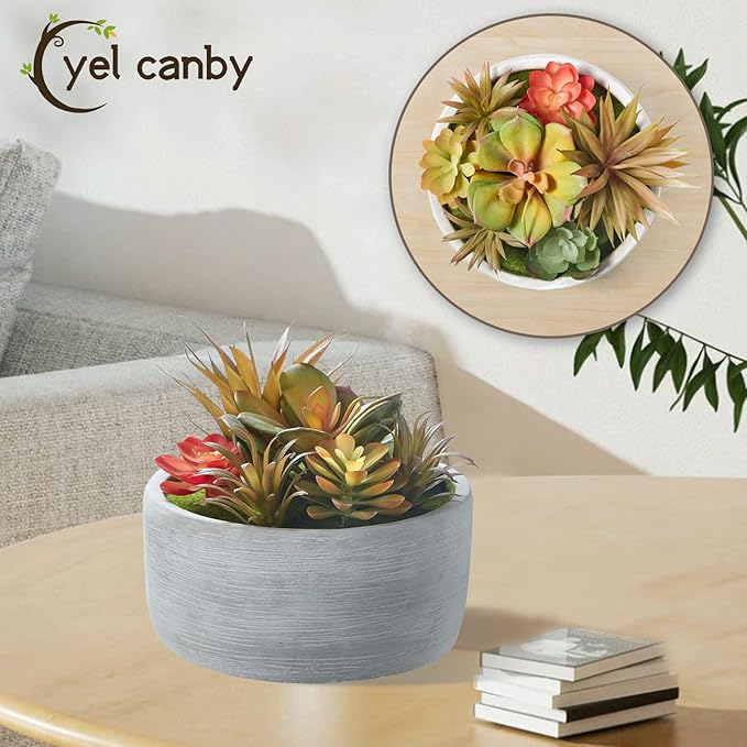6 Inch Artificial Succulent Plants in Pots,Realistic Fake Succulents with Gray Ceramic Pot for Home Office Desk Bathroom Coffee Table Decor