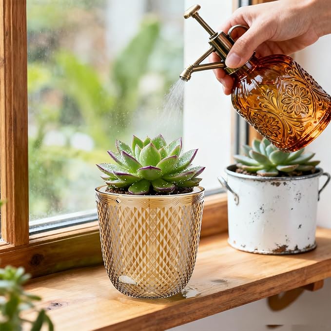 QCQHDU 2 Pack Self Watering Pots, 5.7 Inch Flower Pots with Drainage Holes and Water Filling Port, Garden Planter for Indoor Outdoor Plants (Gold)
