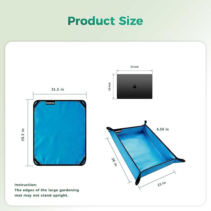 Large Plant Transplanting Mat - Thickened Waterproof Potting Mat, Succulent Gardening Mat, Portable Repotting Mat for Mess Control (PVC-Blue39.5"x31.5")