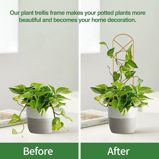 Wellsign Small Trellis for Potted Plants, 15.94 inch Gold Metal Plant Trellis for Climbing Plants Indoor, Pant Lattice for Ivy Vines Hoya Houseplants Flower 4 Pack