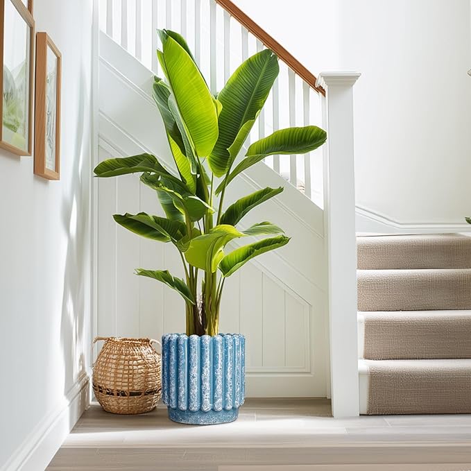 Ceramicfor Ceramic Planter for Indoor Plants - 9.6 Inch Ceramic Plant Pots with Drainage Hole, Large Flower Pots Outdoor, Fluted Decorative Round Planter, Front Door Decor, Housewarming Gifts, Blue
