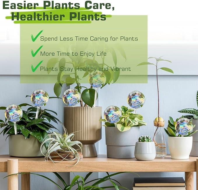 Self Watering Globes, Glass Rainbow Plant Watering Globes, Self Watering Planter Insert for Indoor & Outdoor Potted, Self Watering Planter Insert Spikes Devices for Everyday or Vacation Use, 2 Pack