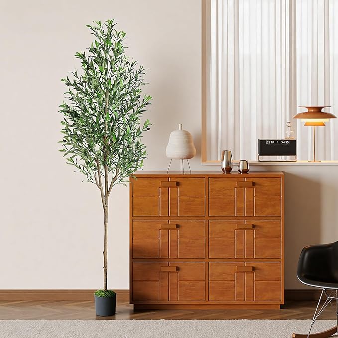 Alupssuc 7ft Olive Tree Artificial Indoor, Fake Tree Potted Faux Olive Trees with Lifelike Fruits and Realistic Leaves, Artificial Plants Indoor Fake Plants for Modern Home Office Living Room Decor