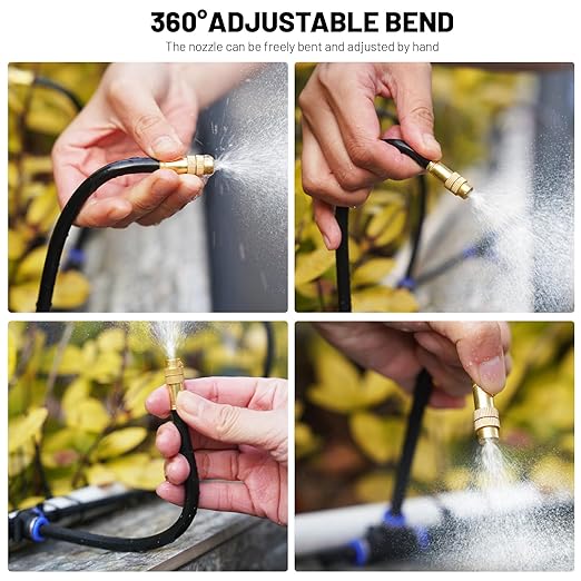 360° Adjustable Drip Irrigation System - 100FT Garden Watering System with 32 Nozzles, Garden Irrigation System, Greenhouse Accessories, Atomizing System for Yard, Lawn, Plants, 5/16 inch Tubing