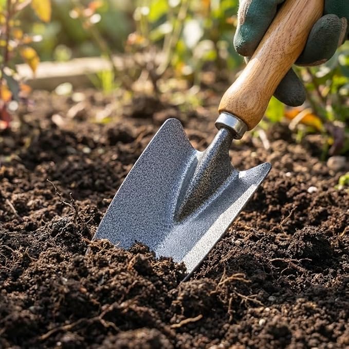 3-in-1 Heavy Duty Gardening Tools Kit, Premium Carbon Steel Garden Hand Tools with Ergonomic Wooden Handle Includes Trowel, Transplanter, and Cultivator, Ideal Gardening Gifts for Gardener