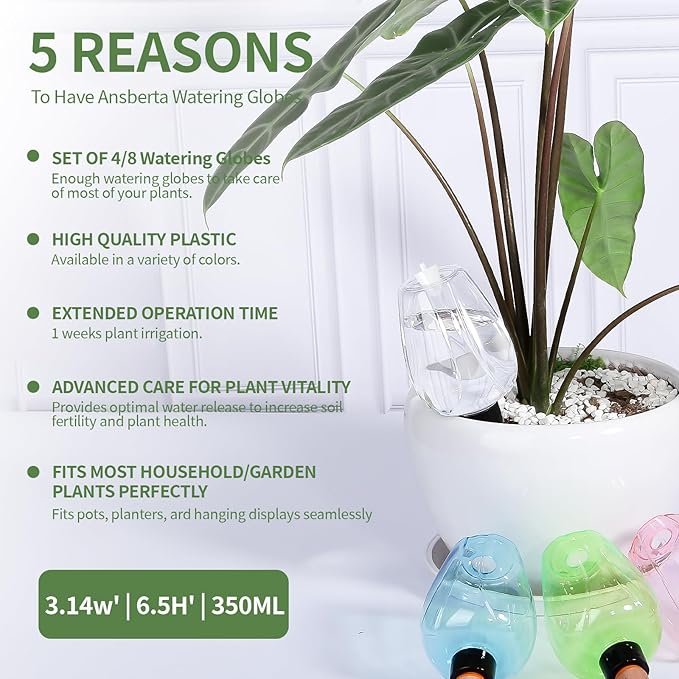 8 Pcs Plant Watering Globes Self Watering Planter Insert Plants Top Fill Water Device Plastic Water Bulbs Slow Release Terracotta for Plants, Multicolor