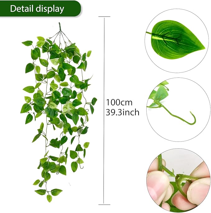Fake Hanging Plants Vines(2pcs)for Room Decor, Artificial Ivy Greenery Garlands for Home Bedroom Living Aesthetic Kitchen Office Wall Patio Bookshelf,Indoor,Outdoor Farmhouse Decorations(No flowerpot)