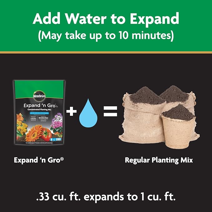 Miracle-Gro Planting Mix, .33 cu. ft., 2-Pack | Concentrated | Expands to 1 cu. ft. | For Containers | For In-Ground Use