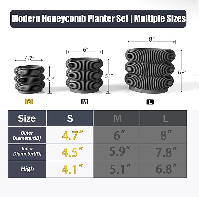 Fabix 4.7" 3D Printed Plant Pots - Unique Bubble Ring Modern Planters for Indoor Plants, Durableo-Friendly PLA Flower Pots with Drainage for Succulents, Cactus, Home Office Décor.(Black)