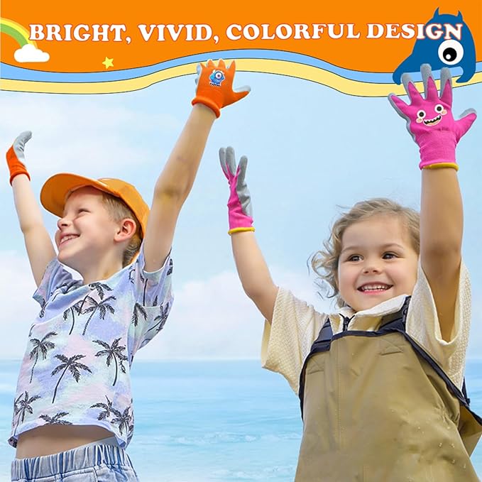 3 Pairs Kids Gardening Gloves. Children Rubber Coated Garden Gloves, Kids & Toddler Outdoor Work Gloves For Age 3-12.