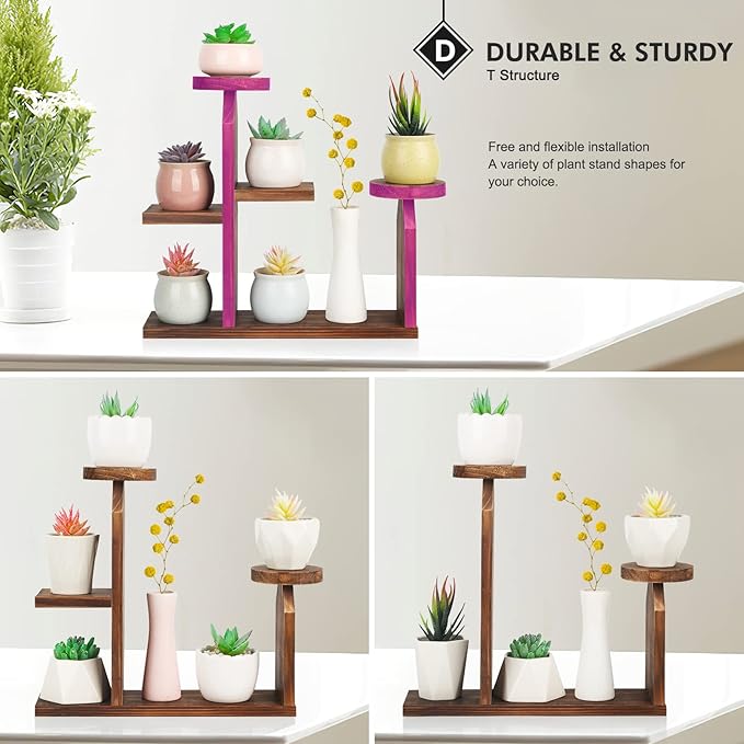 Wood Desktop Plant Stand - 5 Tier Tabletop Plant Shelf Windowsill Flower Shelf Holder Indoor, Small Succulent Herb Display Rack for Home Office Living Room Bedroom Decoration