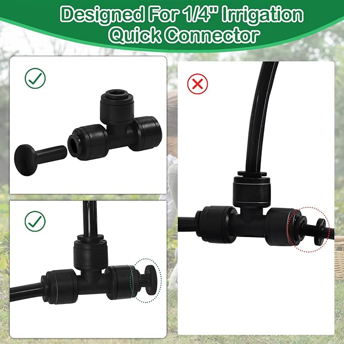 1/4 Inch Drip Irrigation End Plug Fittings, 22 Pieces End Cap Connectors for 1/4" Irrigation Tubing Push-to-fit Fittings Leak Free Drip Line Plug Parts for Garden Lawn Irrigation System