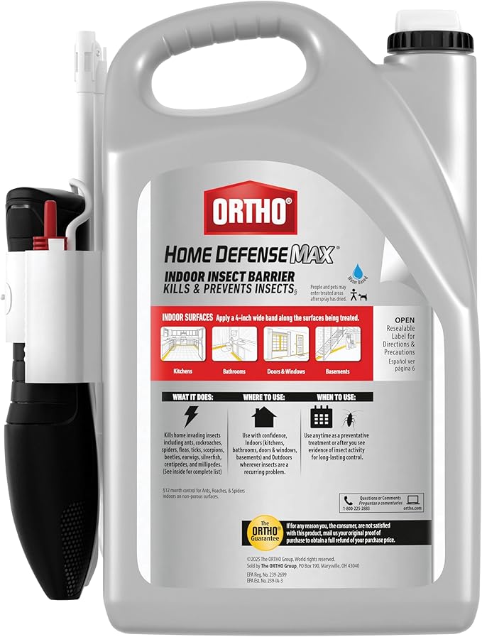 Ortho Home Defense Max Indoor Insect Barrier with Extended Reach Comfort Wand - Ready-To-Use Home Bug Spray, Kills Ants, Roaches, Spiders, Fleas and Ticks, 1 gal.