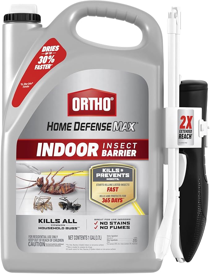 Ortho Home Defense Max Indoor Insect Barrier with Extended Reach Comfort Wand - Ready-To-Use Home Bug Spray, Kills Ants, Roaches, Spiders, Fleas and Ticks, 1 gal.