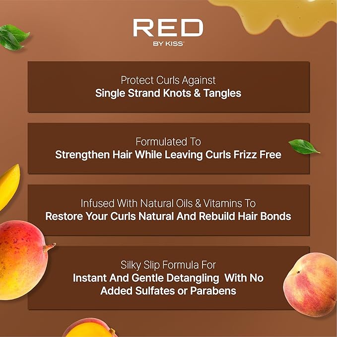 Red by Kiss Tangle Fixer with Honey & Keratin, Sulfate-Free Detangling Conditioner for Shine & Frizz Protection, Mango & Peach Scent