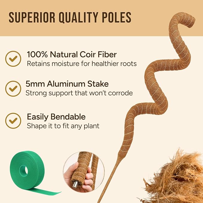 Craft911 Moss Pole Monstera Plant Support – 48” Bendable Moss Pole Monstera Plant Support, Plant Stakes for Indoor Plants, Tall Plant Sticks Support for Climbing Plants