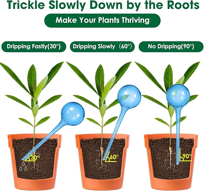 VZZNN 20 Pack Hard Plastic Plant Watering Globes (Blue) - Transparent Self Watering Globes for Indoor & Outdoor Potted Plants, Vacation Plant Care, Water Conservation Device