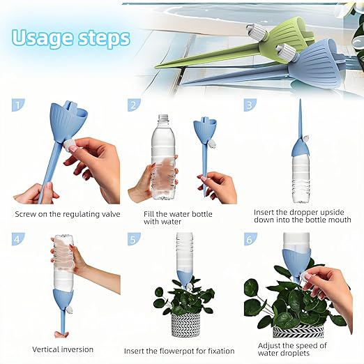 Self-Watering Spikes for Plants, Adjustable Dripping Irrigation Stakes with Valve, Automatic Watering System for Indoor & Outdoor Potted Plants, Universal Fit 28-30mm Bottles (2 Pack)