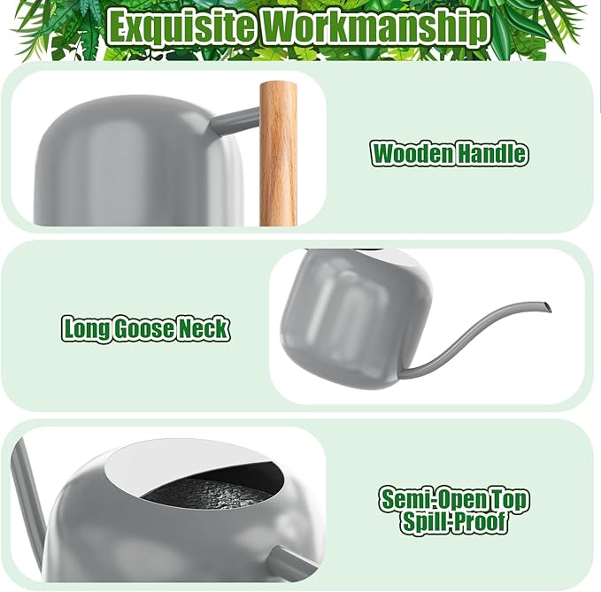 Green Moon Watering Can Indoor Plants 1.2L/41oz Elephant Gray Water Can Indoor Metal Small Water Can Pot with Long Spout for House Bonsai Plants Garden Flower Decorative