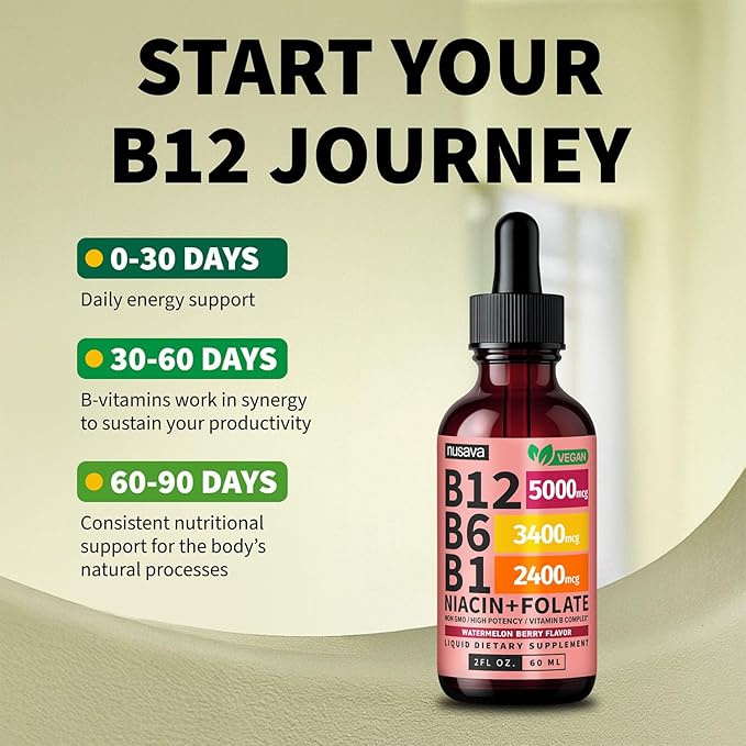 (2 Pack) Vitamin B12 and B6 Liquid Drops, B12 Sublingual Vitamin B Complex - B 12 Vitamin 5000mcg - B12 Methylcobalamin for Energy, Brain, Heart Support with 27,200 mcg, Watermelon Berry, 80 Servings