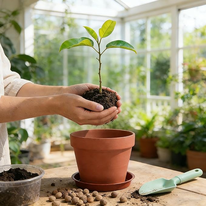 KOAMLY 6 PCS Clay pots and Plates, 5-inch red Clay pots with Drainage, Perfect for Indoor, windowsill, and Garden Plants