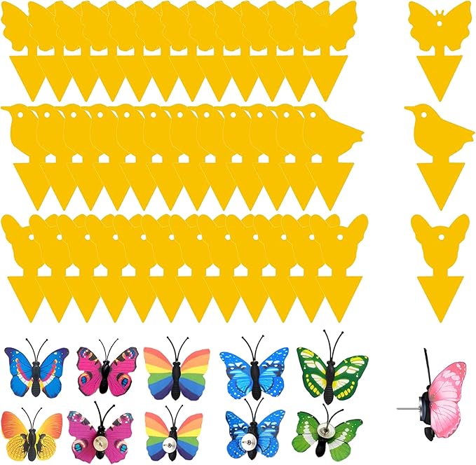 Sticky Traps for Fruit Fly Gnat Mosquito and Bugs | Insert or Pin Anywhere with Butterfly Pins | Indoor & Outdoor Dual-Side Use| Non-Toxic & Odorless | Extremely Sticky (36 Count)