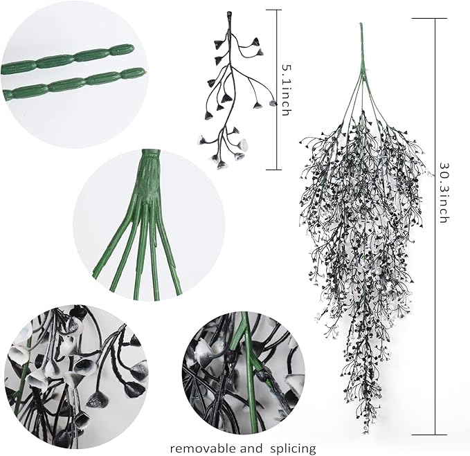 RECUTMS Artificial Hanging Plants 4 Pcs Fake Ferns Artificial Plants Large Faux Hanging Plant Wall Plants Fake Ivy Room Home Garden Wedding Halloween Party Indoor Outdoor Decor(Black White)