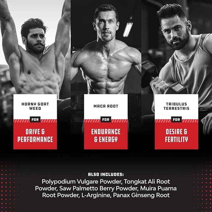 Extra Strength Testosterone Booster for Men - Herbal Testosterone Supplement for Men with Horny Goat Weed Maca Root Tongkat Ali and Saw Palmetto Extract for Muscle Enlargement Stamina & Strength 120Ct