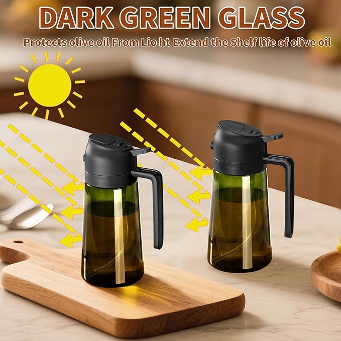 Olive Oil Sprayer for Cooking, 16oz/470ml Glass Light-Proof Oil Pourer for Kitchen, Air Fryer, Cooking, Salad, and BBQ by SWEET VIEW
