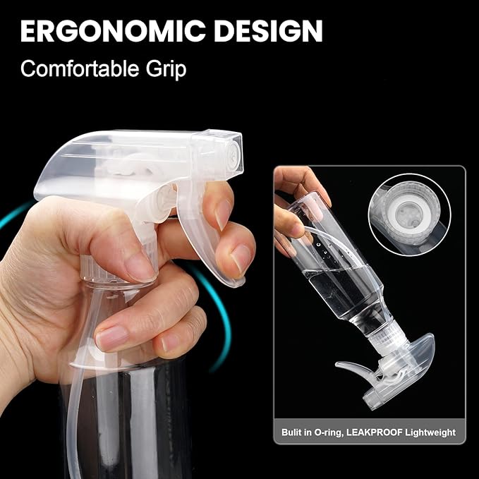 Spray Bottles 12oz/350ml Empty Spray Bottle for Hair Plastic Mist/Stream Spraying Heavy Duty Spray Bottles for Cleaning Solutions, Plants 2 Pack (Clear2pcs)
