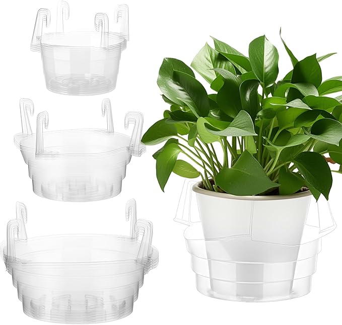 Baderke 12 Pcs Hanging Plant Water Catcher Tray Includes 4 Pcs Clear Plastic Plant Saucer Drip Pans for Indoor Outdoor Hanging Basket Flower Pot (6 8 10 Inch)