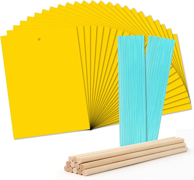 Landisun Fruit-Fly Sticky-Trap Outdoor Indoor Yellow Sticky Insect Traps Bug-Killer Catcher NonToxic and Odorless Dual Sided Twist Ties Included