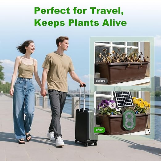 50FT Automatic Solar Drip Irrigation System, Solar Automatic Plant Waterer Kit, Supported 15 Pots, Indoor/Outdoor Irrigation Kit for Garden, Balcony & Patio Vacation Free