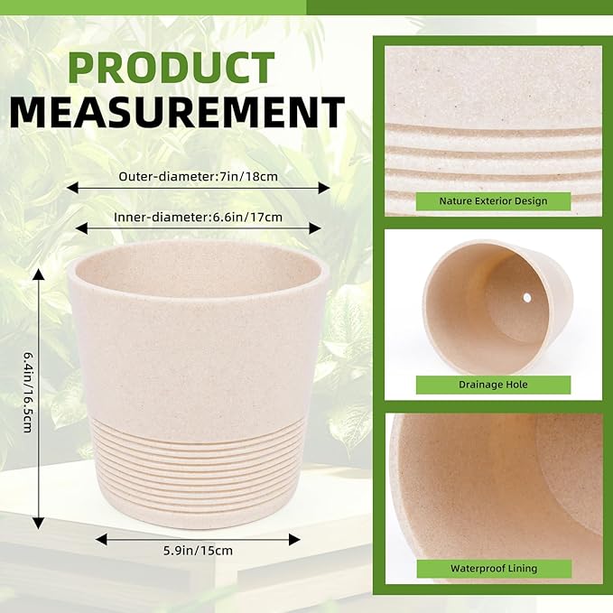 Ekirlin 7 Inch Indoor Plant Pot, Natural Resin Gravel Textures Planters, Modern Heavy Planter with Drainage Hole, Removable Rubber Stopper and Non-Slip Soft Pad, Decorative Pot for Home/Outdoor/Garden