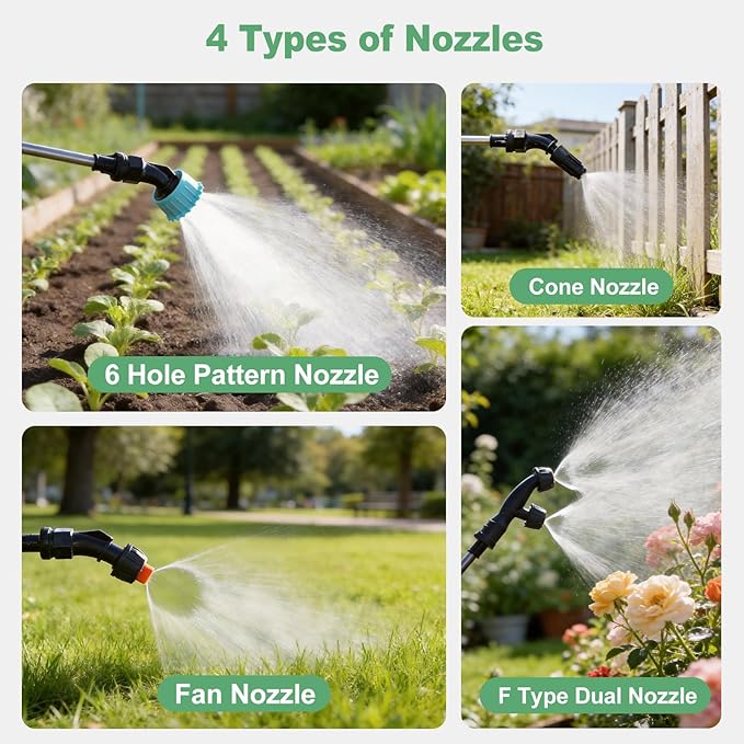 1.35 Gallon Battery Powered Sprayer, Electric Garden Sprayer with 3 Adjustable Pressures, Battery Indicator, Telescopic Wand, 4 Nozzles, Rechargeable Automatic Pump Sprayer for Lawn, Weed, Yard Care