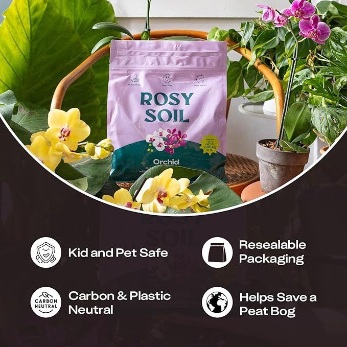 Rosy Soil Orchid Soil Potting Mix - Superior Aeration & Drainage for Orchids - Peat-Free, Microbially Active Biochar Powered Soil for Orchid Plants - Ideal for Indoor Gardening - 4 Quarts